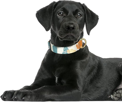 Rnivvi Dog Collar for Large Dogs, Cute Heavy Duty Adjustable Puppy Collar with Quick Release Buckle for Boy Girl & Female, Pet Accessories for Walking Running, L Length 1" Width, Abstract Leaves