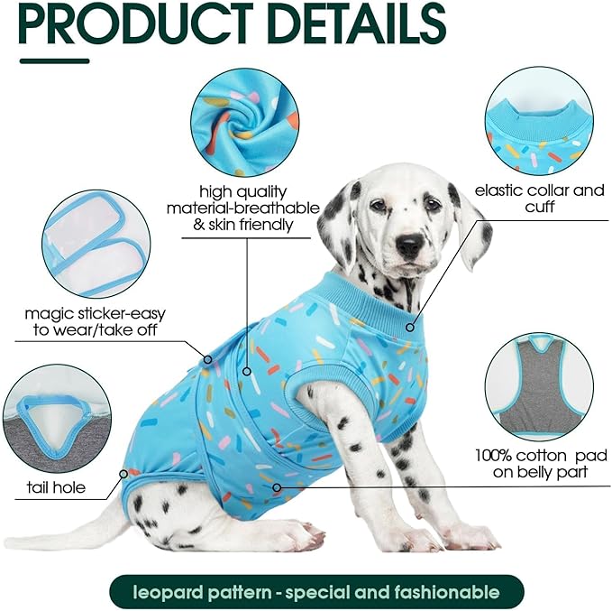 Kuoser Dog Surgery Suit, Dog Surgery Suit Male Neuter, Comfy Puppy Recovery Suit Doggie Onesie, Post-Op Onesie for Female & Male Dogs, Soft Protective Wear, BlueRibbon XS