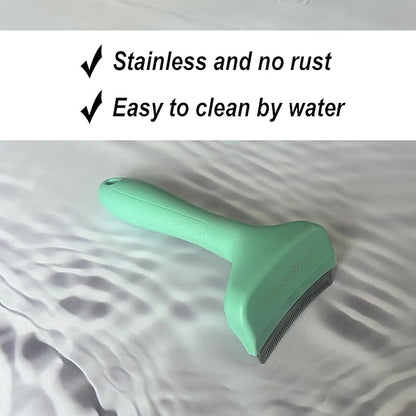 FurorMeow Pet Deshedding Tool with Curve Blade, Cat Grooming Brush, Tight V-shaped Teeth Shedding Comb for Cats and Dogs (Green, Small)