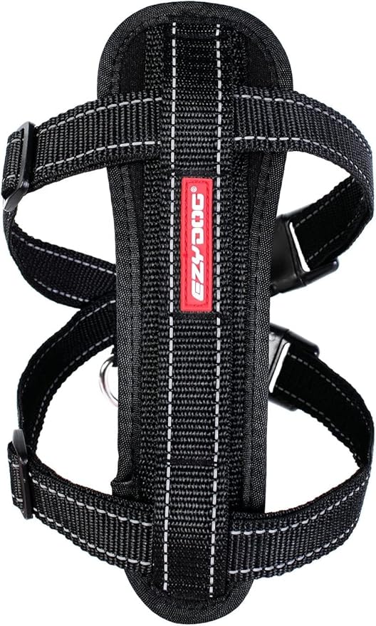 EzyDog Chest Plate No Pull Dog Harness – Escape Proof Harness with Reflective Stitching and Comfort Padding for Easy Walks, Training & Control - Car Restraint Included (Medium, Black)