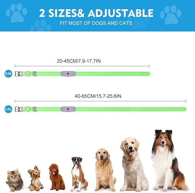 Lighted Dog Collar, Rechargeable Light Up Pet Collar, Waterproof LED Dog Collar Glow in The Dark, Make Pet Visible and Safety for Night Walking for Small Medium Large Dogs (Red)
