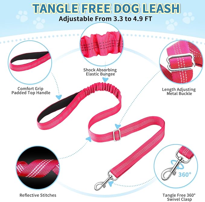 Lukovee No Pull Dog Harness and Leash Set, Soft Padded Small Dog Harness, Neck & Chest Adjustable Reflective Vest Puppy Harness with 4ft Lightweight Anti-Twist Dog Leash for Small Dogs (Pink, Large)