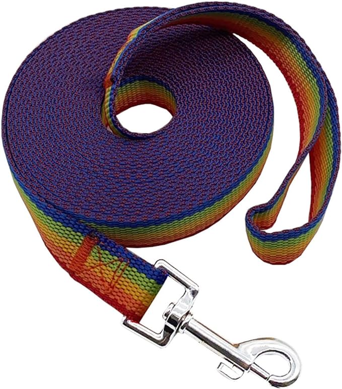 Nylon Training Dog Leash for Small Medium Large Dogs, 15ft 20ft 30ft 50ft Long Leash Dog/Puppy Lead for Obedience Recall Training, Camping (20ft, Rainbow)