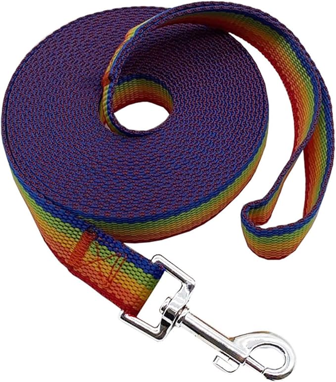 Nylon Training Dog Leash for Small Medium Large Dogs, 15ft 20ft 30ft 50ft Long Leash Dog/Puppy Lead for Obedience Recall Training, Camping (50ft, Rainbow)