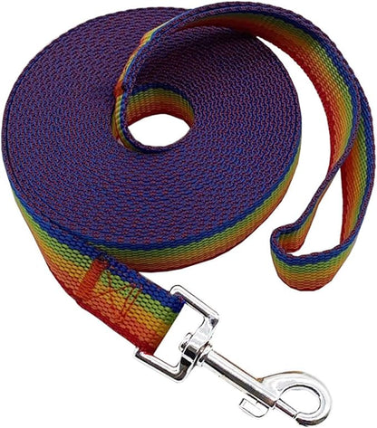 Nylon Training Dog Leash for Small Medium Large Dogs, 15ft 20ft 30ft 50ft Long Leash Dog/Puppy Lead for Obedience Recall Training, Camping (50ft, Rainbow)