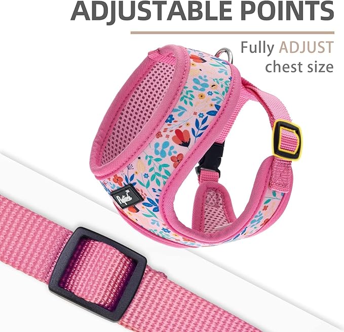 PUPTECK Soft Mesh Dog Harness and Leash Set Pet Puppy Cat Comfort Padded Vest No Pull Harnesses, Pink Floral, XS