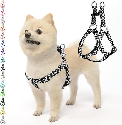 PUPTECK No Pull Dog Harness Soft Adjustable Basic Nylon Step in Puppy Vest Outdoor Walking with ID Tag, Checkered Black&White, M