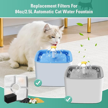 8 Pack Replacement Filters & Pre-filter Sponges for 84oz/2.5L Automatic Pet Fountain, BFLICROY Cat Water Fountain Filter, Triple Filtration Pet Fountain Replacement Filters