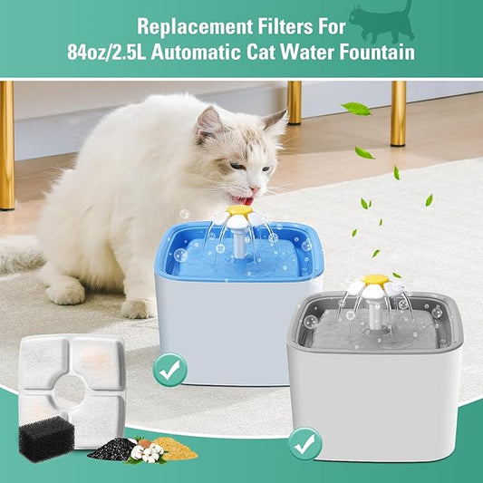 8 Pack Replacement Filters & Pre-filter Sponges for 84oz/2.5L Automatic Pet Fountain, BFLICROY Cat Water Fountain Filter, Triple Filtration Pet Fountain Replacement Filters