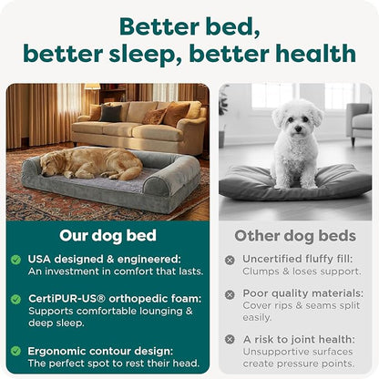 Furhaven Orthopedic Dog Bed for Large Dogs w/ Removable Bolsters & Washable Cover, For Dogs Up to 125 lbs - Faux Fur & Velvet Sofa - Smoke Gray, Jumbo Plus/XXL
