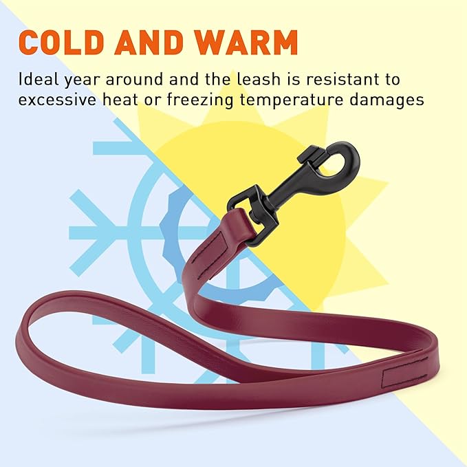 Dogline Biothane Waterproof Dog Leash Strong Coated Nylon Webbing with Black Hardware Odor-Proof Easy to Clean High Performance for Small or Large Dogs Made in USA 2 ft Lead, Merlot Burgundy