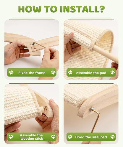 Famifit Large Sisal Cat Scratcher Bed with Solid Wood Base, Durable Scratch & Rest 2-in-1, Extra-Wide 28” Anti-Slip Cat Scratch Pad for Indoor Cats