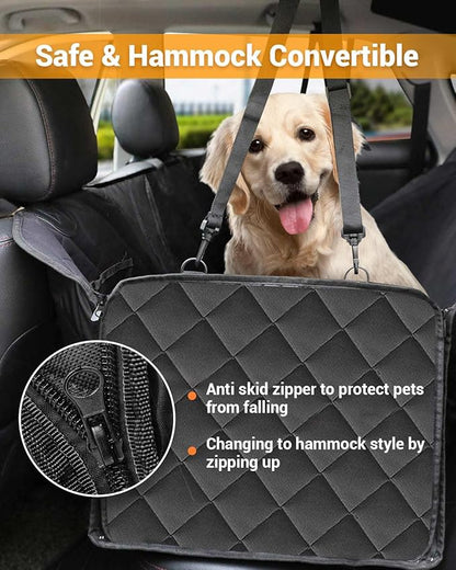 Dog Car Seat Cover, 600D Heavy Dute Durable Car Seat Cover for Dogs Pets, 100% Waterproof Scratch Proof Nonslip Dog Hammock for Cars, Seat Covers Protector with Seatbelt for Pet Sedan SUV Trucks