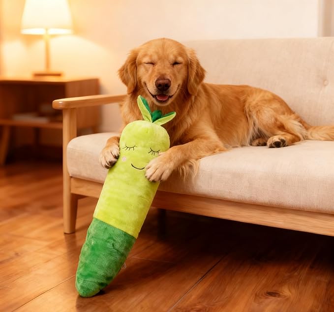 Plush Dog Toy, Carrot Squeaky Toy for All Breeds Pets, Green Polyester Blend, Large Size with Cute Design, Large&Small Interactive Pet Play Toy (Green, Large&Small)