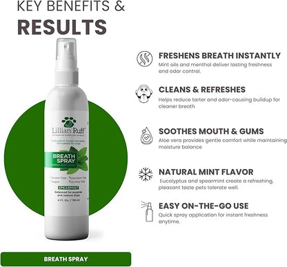 Lillian Ruff Starter Pack Gift Set for Dogs | Oatmeal Shampoo, Oatmeal Conditioner, Waterless Shampoo Citrus, Ear Cleaner & Otic Wax Solvent, Breath Spray, Leash Clip Waste Bag Dispenser with 15 Bags