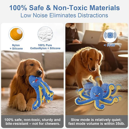 Interactive Dog Toys Octopus,Durable Automatic Jumping Dog Toy to Keep Them Busy,Squeaky Moving Tug of War Doggie Toy,USB Rechargeable,Not for Aggressive Chewers (Blue)