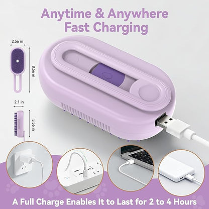TOOLIAR 4 in 1 Pet Steam Brush for Shedding,Rechargeable cat brushes for indoor cats,Quiet Detangling Brush for Long Haired Cats and Dogs(Purple)