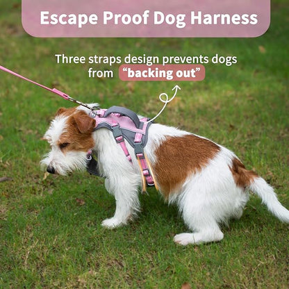 Huntboo Reflective Dog Harness with Handle, Escape Proof, No Slip, Breathable, Lightweight, Adjustable Lift Harness for Small, Medium, and Large Dogs Walking, Training, and Running Gear(Light Pink,S)
