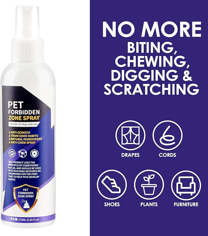 Bitter Apple Spray for Dogs to Stop Chewing, 175ML No Chew Spray for Dogs, Natural Dog Deterrent Spray for Pet Behavior Training, Indoor & Outdoor Safe, Alcohol Free/Non-Toxic/No Sting & No Smell