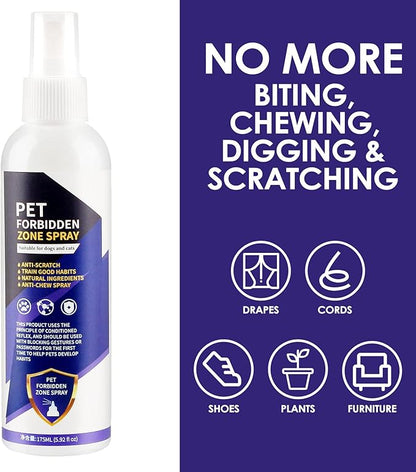 Bitter Apple Spray for Dogs to Stop Chewing, 175ML No Chew Spray for Dogs, Natural Dog Deterrent Spray for Pet Behavior Training, Indoor & Outdoor Safe, Alcohol Free/Non-Toxic/No Sting & No Smell