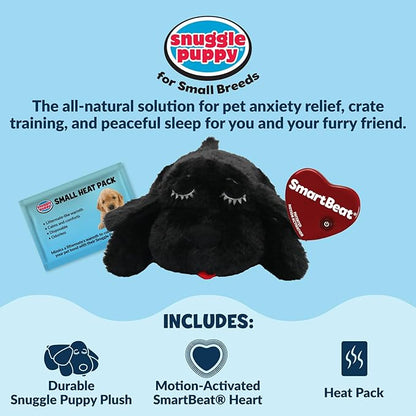 Snuggle Puppy Junior Heartbeat Puppy Toy - Heartbeat Puppy for Dogs - Pet Anxiety Relief and Calming Aid - Comfort Dog Toy - Behavioral Training and Sleep Aid Cuddle Buddy - Black