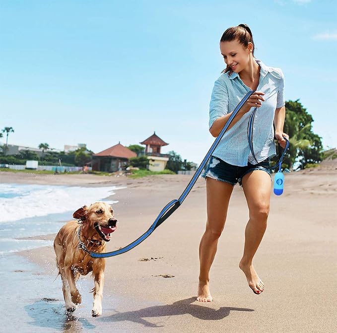 JSXD Heavy Duty Double Handle Dog Leash - 5 FT with Comfortable Padded and Reflective Rope, Suitable for Small, Medium, Large Dogs (Wide-Blue)