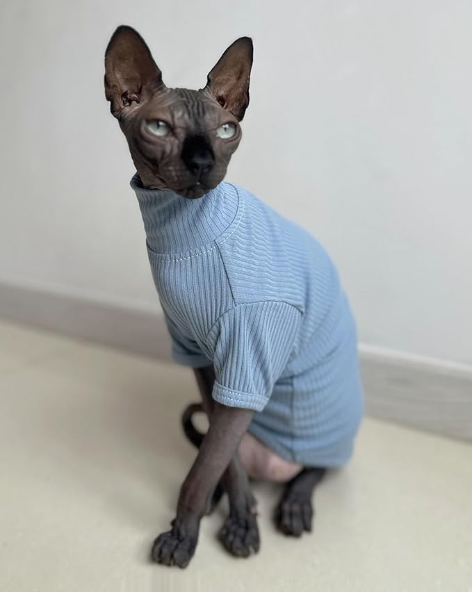 Sphynx Hairless Cats Shirt Cotton Cat Turtleneck Sweater Pullover Kitten T-Shirts with Sleeves Cat Pajamas Jumpsuit for Sphynx