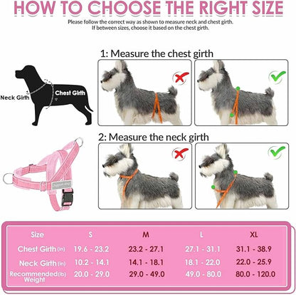 Lukovee No Pull Dog Harness & Leash Set - Heavy Duty Dog Vest Harness with Soft Padded for Medium Large Dogs, Adjustable Reflective Tactical Pet Harness for Easy Walk and Training (M, PI)