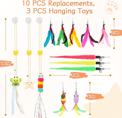 Atosun Interactive Cat Toys, 15PCS Cat Wand and Feather Toys for Indoor Cats, Reusable Suction Cup Toys for Kittens Play Exercise (Suction Model)