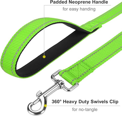 4FT Reflective Nylon Dog Leash with Soft Padded Handle for Walking, Running and Training, Supports Small Medium and Large Dogs (Green, 3/4 Inch Wide)