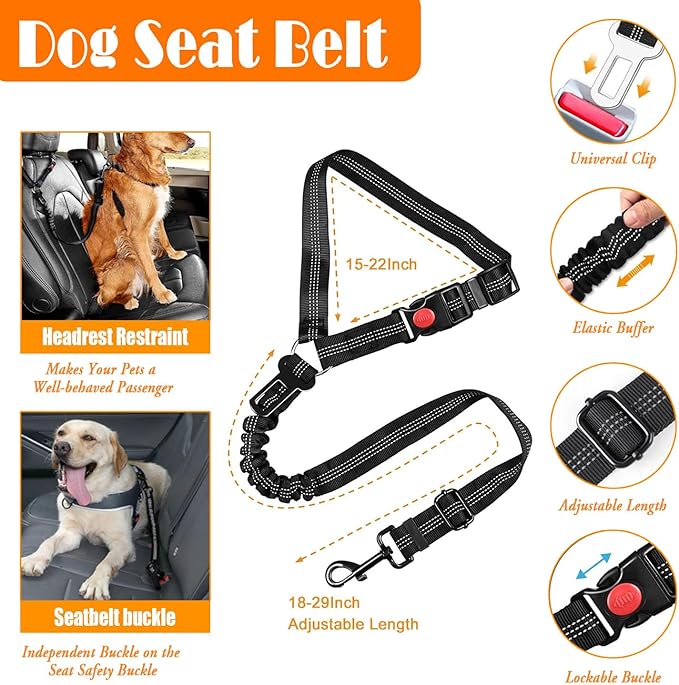 LOBEVE No Pull Dog Harness, Collar & Leash Set | Includes Dog Seat Belt, Collapsible Bowls & Poop Bag Dispenser. Ideal for Training, Walking, Hiking. Fits Small to Large Dogs(Black-M)
