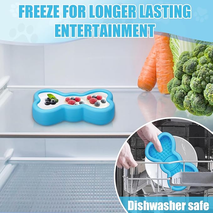 Lick Mat for Dogs, Animire Anti-Spilled Bow Tie Lick Bowls for Anxiety Relief, Silicone Slow Feeder Licking Pad with Suction Cups, Freezeable Dog Enrichment Toy for Boredom(Light Blue,S)