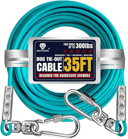 Tie Out Cable for Large Dogs,Dog Runner for Yard, Dog Run Leash Heavy Duty Swivel Hooks Lead Holds Break Strength of 1000lbs (Turquoise 35FT)
