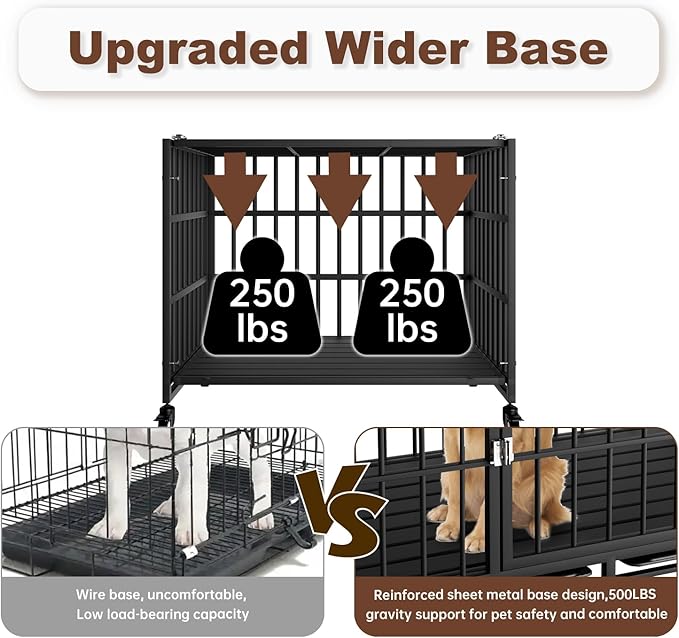 Snuowu 38 Inch Heavy Duty Dog Crate with Wheels，Indestructible Escape-Proof Dog Cage for Large Dogs, Extra Large XL XXL Indestructible Dog Crate with Removable Tray.