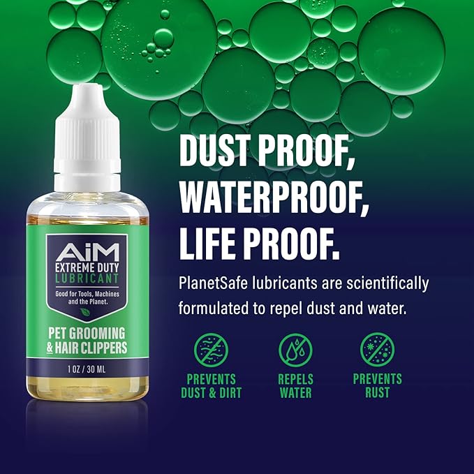 PlanetSafe Lubricants AiM - Pet/Dog & Cat Safe Lubrication Spray for Clipper Blades & Shears - 1 oz - Grooming Oil That Extends Blade Life, Prevents Heat Buildup - Non Silicone - Made in The USA!