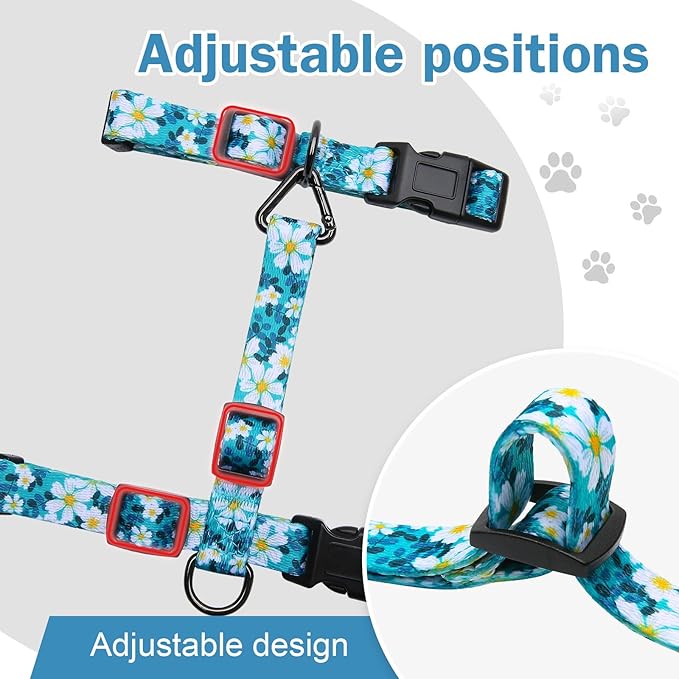 Hikiko Cat Harness and Leash Set Escape Proof Adjustable Walking Travel Cute Girl Kitten Harness for Small Medium Large Cats (Green Flower, S)