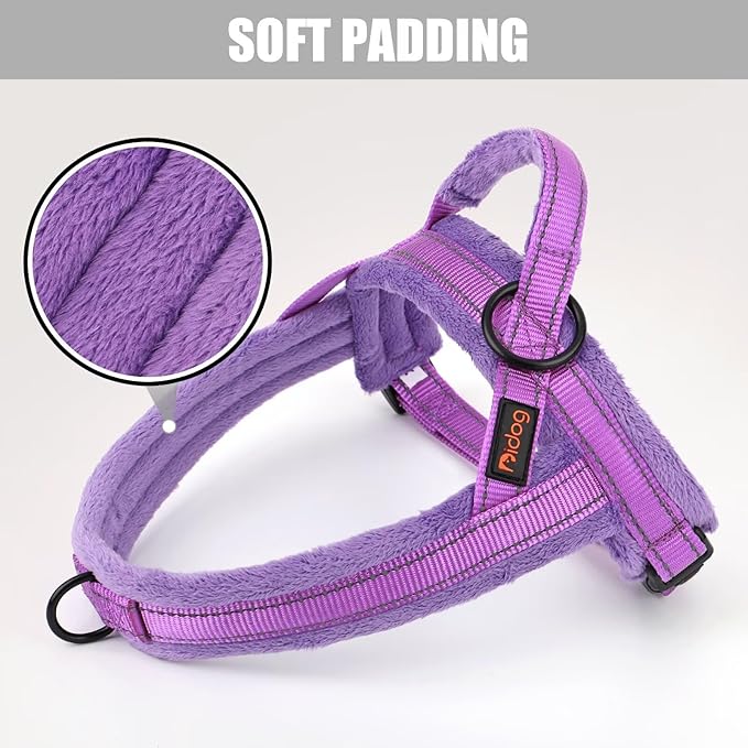 Didog Soft Flannel Padded Dog Vest Harness, No Pull/Quick Fit Reflective Dog Strap Harness, Easy for Training Walking (M:Chest 21-26", Purple)