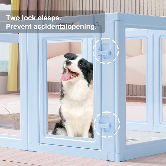 LoveTail DIY Clear Acrylic Dog Playpen House,Quick Easy Assembly and Disassembly,Strong Floor Suction,Indoor and Outdoor Use,Easy Cleansing Puppy Fence (Sky Blue, 23.6" H, 10PCS)