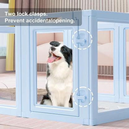 LoveTail DIY Clear Acrylic Dog Playpen House,Quick Easy Assembly and Disassembly,Strong Floor Suction,Indoor and Outdoor Use,Easy Cleansing Puppy Fence (Sky Blue, 23.6" H, 10PCS)