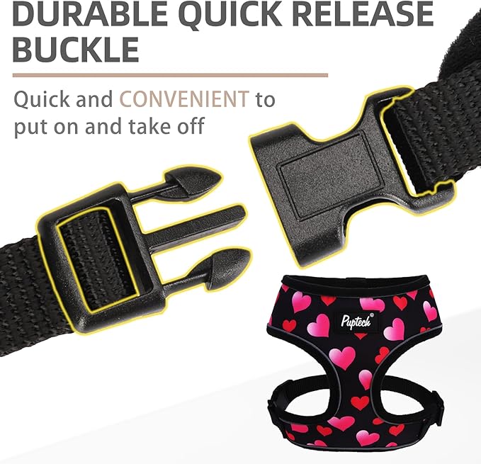 PUPTECK Soft Mesh Dog Harness and Leash Set Pet Puppy Cat Comfort Padded Vest No Pull Harnesses Valentine, Black&Pink, S