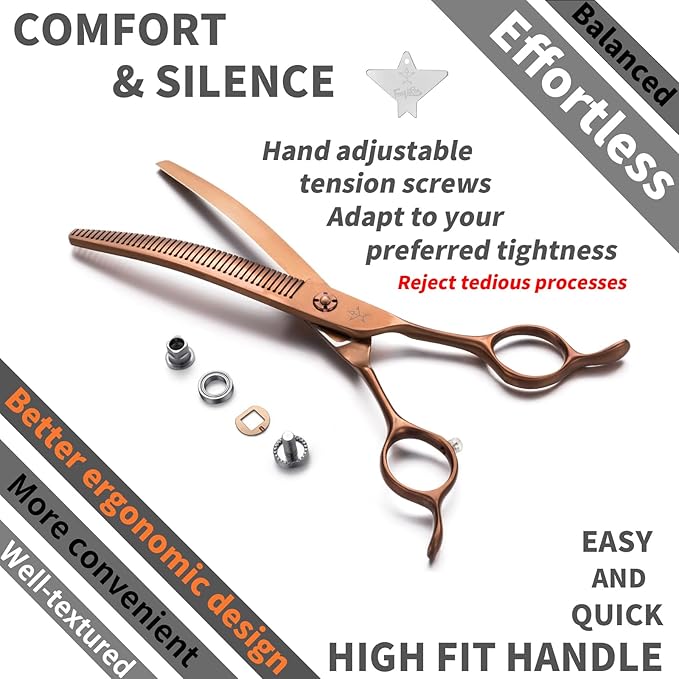 High-end Professional Dog Grooming Curved Thinning Scissors Teeth Blending Shears Pet Texturizing Thinner Blender Shears 7 Inch Extremely Very Sharp Made Of Stainless Steel Alloy For Dog Cat Groomer