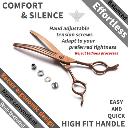 High-end Professional Dog Grooming Curved Thinning Scissors Teeth Blending Shears Pet Texturizing Thinner Blender Shears 7 Inch Extremely Very Sharp Made Of Stainless Steel Alloy For Dog Cat Groomer