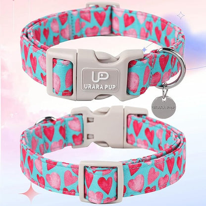 UP URARA PUP Valentine’s Day Dog Collar, Pink Heart Dog Collar with Quick Release, Valentine’s Day Gift Pet Girl Boy Dog Collar for Puppy Small Medium Dogs, Wedding Dog Collar