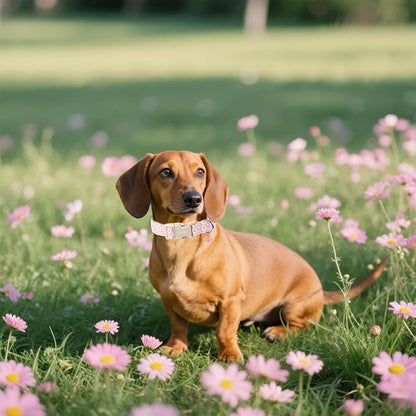 Lionet Paws Floral Dog Collar- Cute Daisy Pink Dog Collars with Plastic Buckle, Light Adjustable Dog Collars for Small Medium Dogs