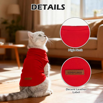 EXPAWLORER Soft Cat Sweater - Sweaters for Cats Only Warm Kitten Clothes, Fall and Winter Pet Coat Pullover Design, Fleece Sweatshirt Clothing Also for Puppy Small Dogs, Bright Red M