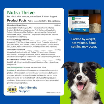 Ultimate Pet Nutrition Nutra Thrive Canine, 40-in-1 Nutritional Powder Supplement for Dogs with Digestion and Immune Support, Vitamins, Minerals, Probiotics, Enzymes, 30 Scoops (Pack of 3)