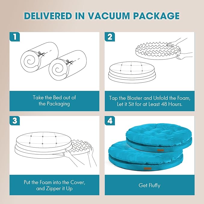 ClevaHome Orthopedic Dog Beds for Extra Large Dogs, 42 inches Ultra-Durable Round Pet Bed with Waterproof, Washable, Removable Cover, Nonslip Bottom (Mosaic Blue)