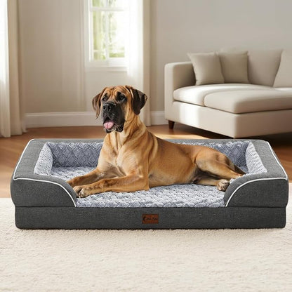 Casa Paw Orthopedic XL Dog Beds, Waterproof Memory Foam Big Pet Bed for Extra Large Sized Dogs 45x35Inch, Non-Slip Bottom and Egg-Crate Foam Dog Couch Bed with Washable Removable Cover, Dark Grey