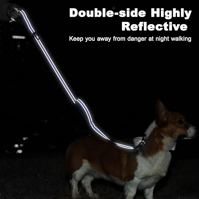 6 Foot Blue Dog Leashes for Large Medium and Small Breed Dogs That Pull,Reflective Nylon Heavy Duty Dog Leash with 2 Comfortable Padded Traffic Handles and Car Seat Belt for Walking and Training