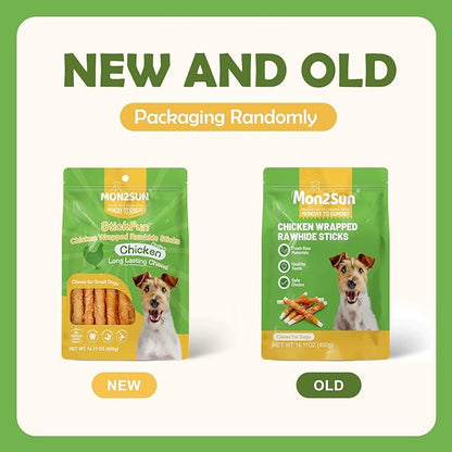 MON2SUN Dog Treats, Rawhide Twist Chicken Hide Sticks, Suitable for Puppy and Small Dogs, 5 Inch (Chicken, 14.11 oz)